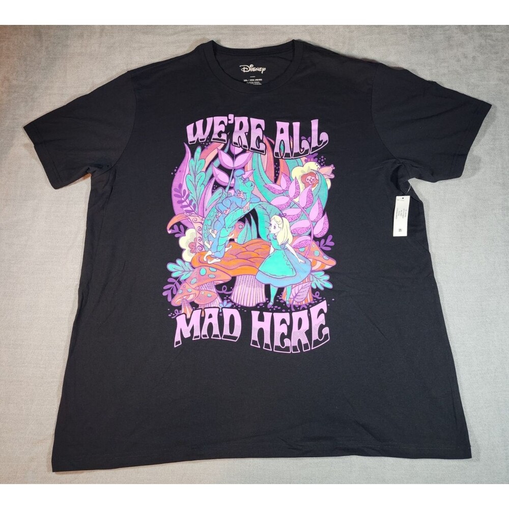 Disney Alice In Wonderland We're All Mad Here T-Shirt Black 3XL Unisex